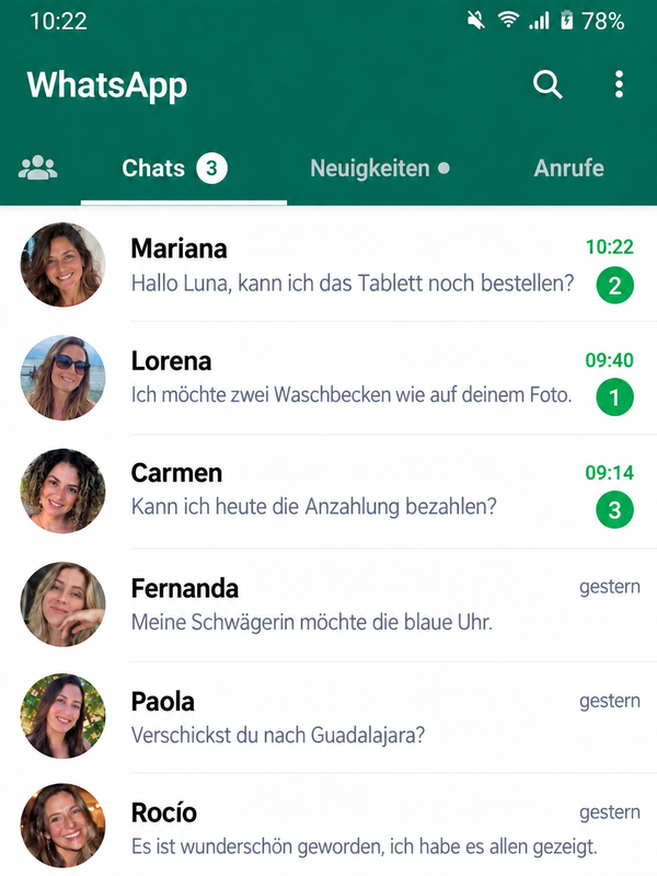 WhatsApp-Unterhaltungen mit Bestellungen